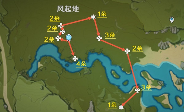 《原神》風車菊采集路線圖